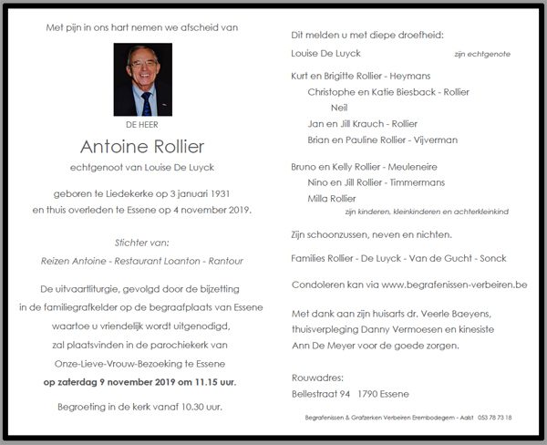 AFFLIGEM Antoine Rollier overlijdensbericht