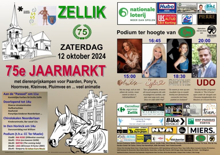 Zaterdag 12 oktober 75ste jubileum editie jaarmarkt Zellik.