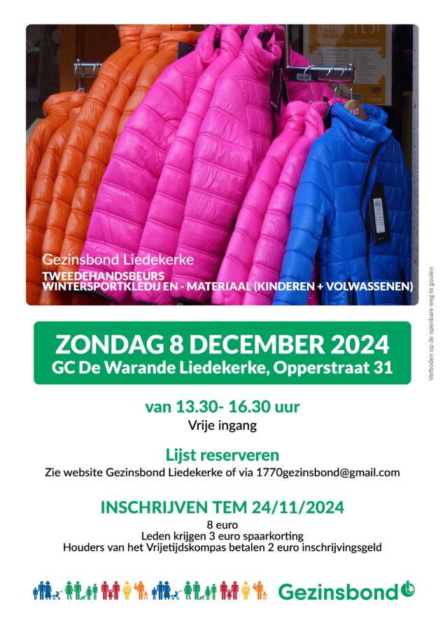 Tweedehandsbeurs wintersportkledij en -materiaal (voor alle leeftijden, ook volwassenen)