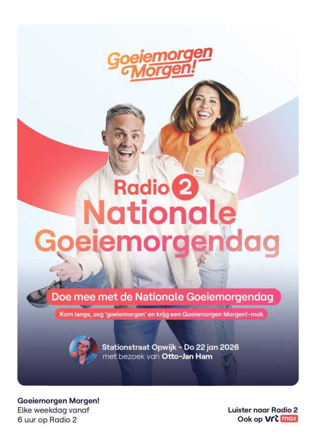 Nationale Goeiemorgendag Radio 2, uitzending aan het station van Opwijk